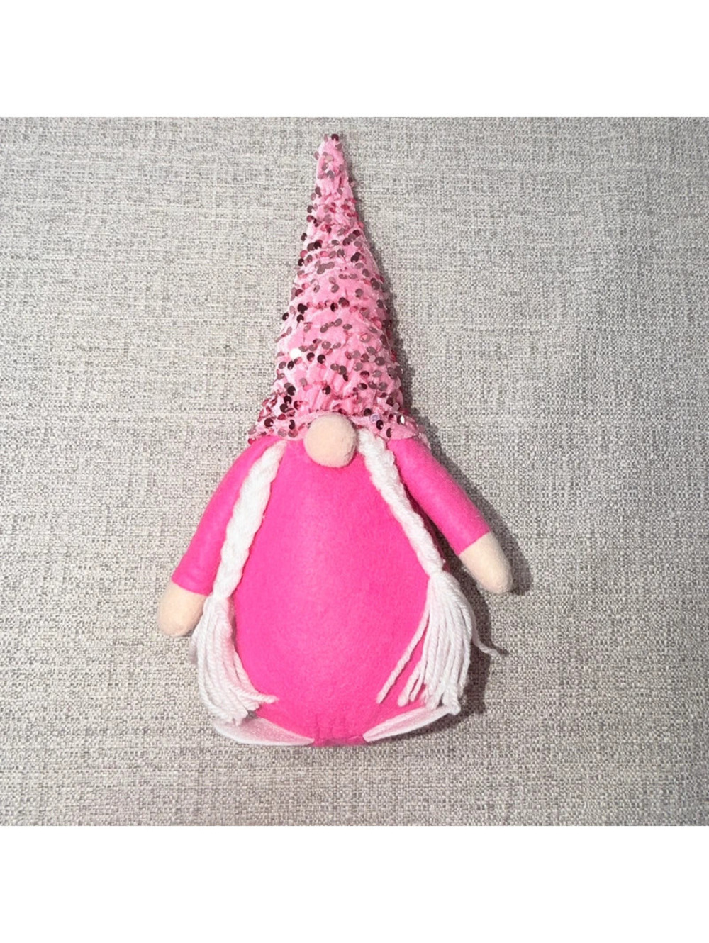 Pink Valentine Gnome Plush Sequin Hat White Braids Heart Love Decor